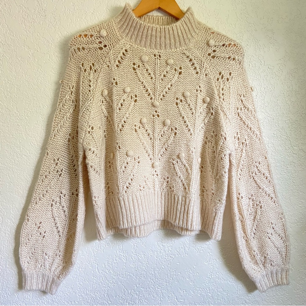 Revolve Silverflint Cream Wool Blend Pom Pom Sweater